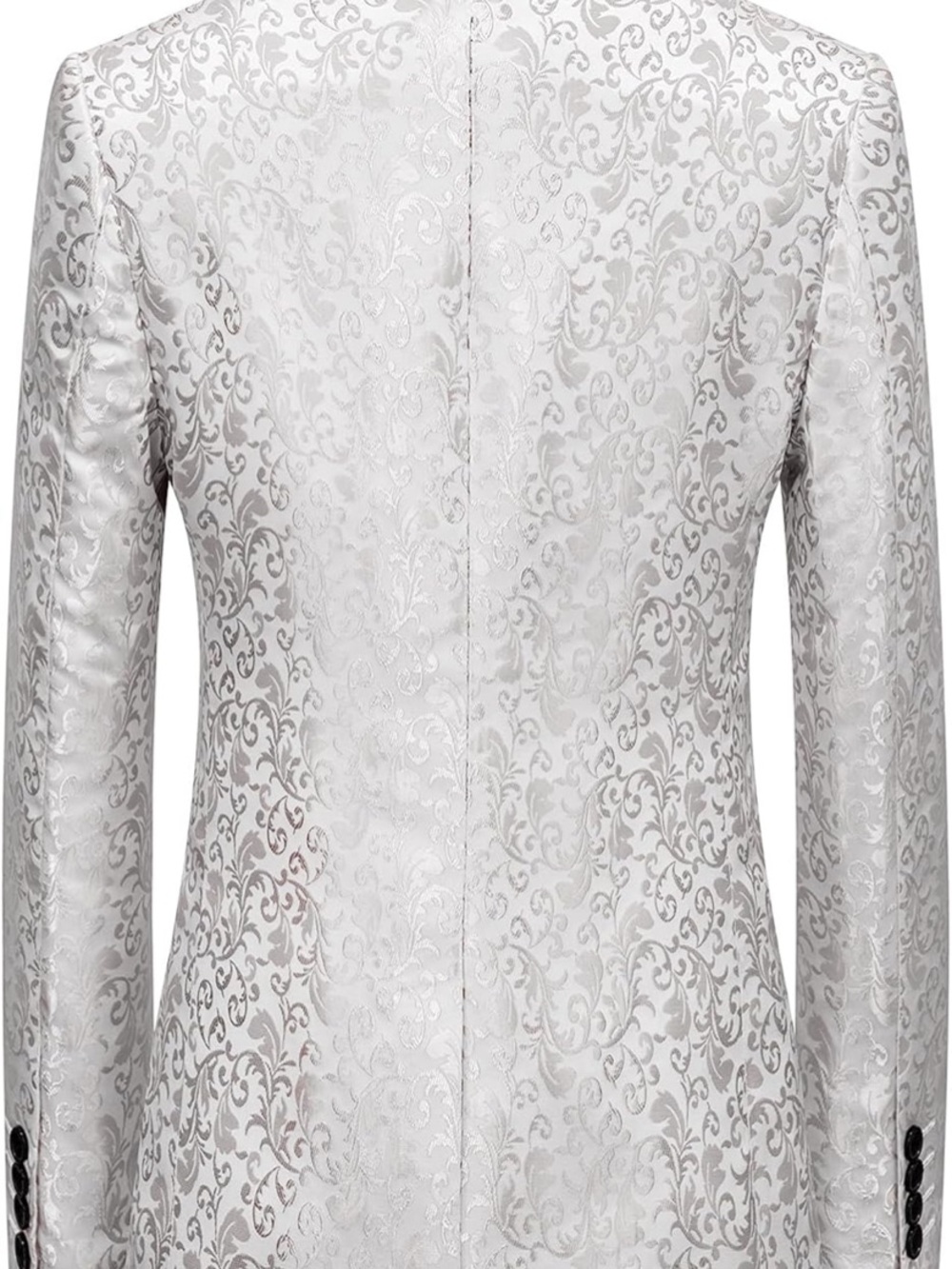 Men's Cream Floral Jacquard Tuxedo Blazer with Black Satin Shawl Lapel - Picture 3 of 4